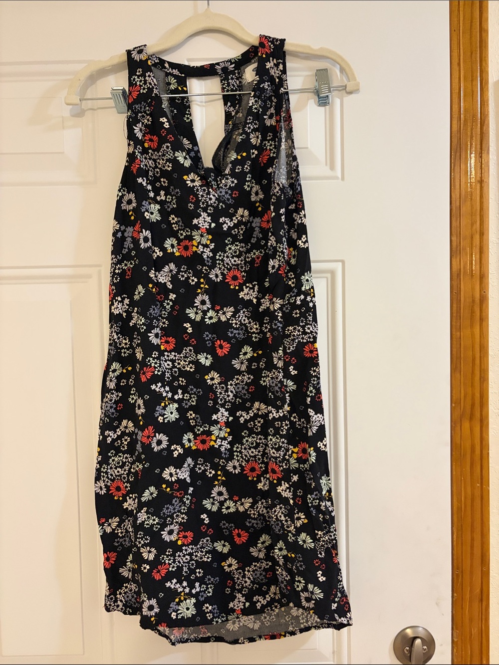 Old Navy Black Floral Midi Dress with Red & White Accents